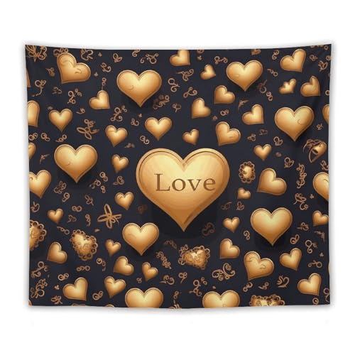 Tapiz de pared FCTVSKLN de corazón dorado de 152 x 127 cm para decoración del hogar