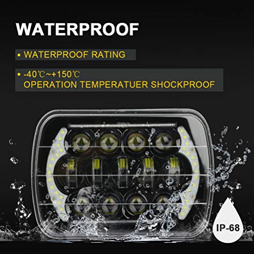 Cciyu Led Headlight Square 7 Inch Sealed Beam Hi Low Beam And Drl Square Headlamp Replacement For 1986-1995 For Jeep Wrangler Yj 1984-2001 For Jeep For Cherokee Xj #TOP2