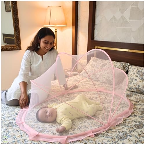 Image of ArmorX Baby Mosquito Net for Bed, Cot, Crib | Bubblegum Pink | Newborn - 24 Months | Foldable, Washable & Breathable Insect Mesh with Easy to Carry Travel Bag | Chemical-Free Protection for Toddlers