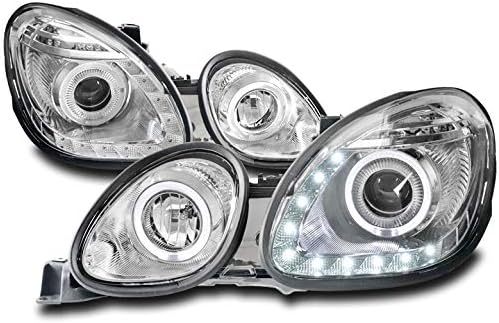 LED Halo Projector Headlights Headlamps Lamps Chrome Compatible with 1998-2005 GS300 GS400 GS430