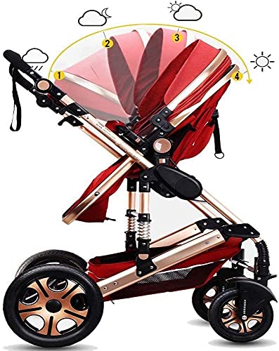 Zhiding Babykar 3 in 1 Opvouwbare buggy 49-wheeler, kinderwagen met extra grote luchtwielen, voor kinderen schakelbare fietswalking, lange reis voor pasgeboren en peuter (Color : Red) - Afbeelding 5