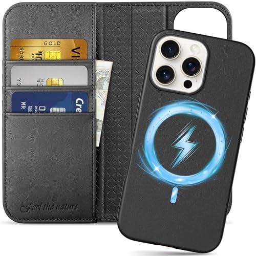 SHIELDON Hoes voor iPhone 14 Plus 5G, telefoonhoes met eersteklas echt leer, magneetsluiting, standfunctie, RFID-vergrendeling, stootvaste beschermhoes, leren hoes, compatibel met iPhone 14 Plus 6,7