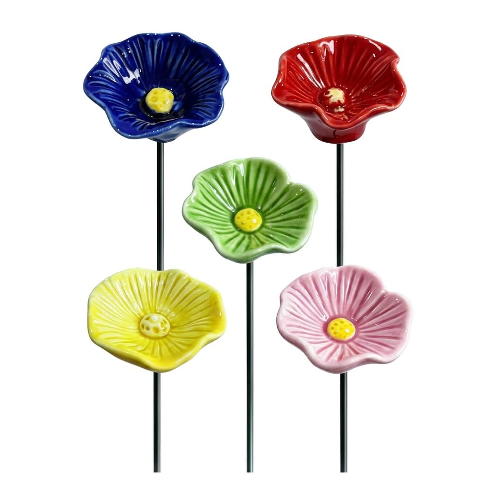 5PCS Ceramic Bee Watering Station Flower-Shaped Bee Drinking Cups for Garden