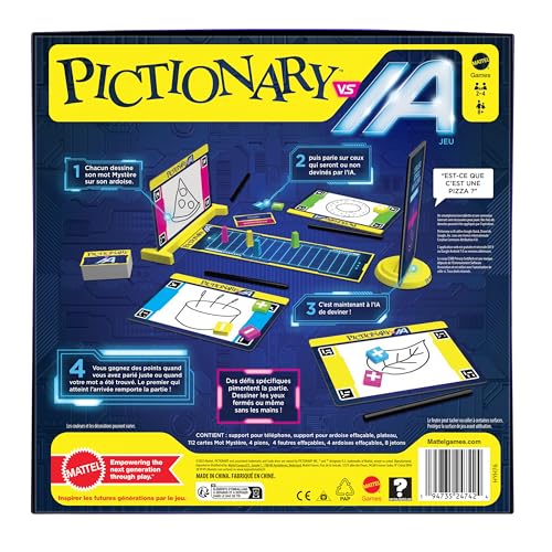 Mattel Games Pictionary vs AI - Jeu De Société Interactif Contre Intelligence Artificielle, Jeu Dessin, Pour 2 À 4 Joueurs, Jouet Enfants Et Adultes, A Partir De 8 Ans, Version Française, HYH76