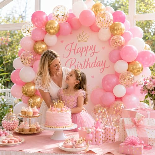 Image of Pink and Gold Balloons 60PCS Pink White and Gold Balloon Set, 12 Inch Metallic Golden Confetti Latex Balloons for Women Girls Birthday Baby Shower Bridal Shower Wedding Princess Party Decor