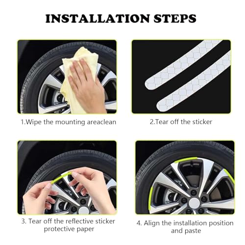 Image of 60PCS Car Sticker, Reflective Wheel Rim Stickers for Car, Bike, and Motorcycle, Glow in The Dark Stickers for Night Safety, Easy to Apply, Durable Adhesive (Green White Red)