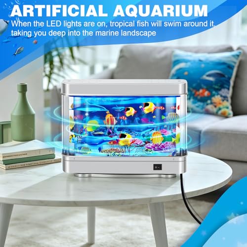 Image of Fake Fish Tank,Virtual Ocean Moving Fish lamp,Fake Aquarium Decor,Realistic Artificial Aquarium Decorations for Bedroom & Office(Sliver)