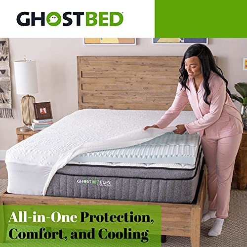 GhostBed 3 Inch Cooling Gel Memory Foam Mattress Topper - Waterproof Cover, Protector & Topper in One, Made in USA - Memory Foam Mattress Topper Queen
