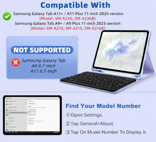 Image of RTSY Keyboard Case for Samsung Galaxy Tab A11+ / A11 Plus 2025 (11 Inch) & A9+ / A9 Plus 2023 (11 inch) with Multi Viewing Angle, Wireless Detachable Folio KB Cover with S Pen Holder-Grey /Black