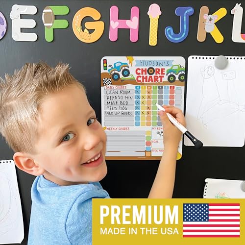 Image of Magnetic Chore Chart for Kids Dry Erase Reward Chart for Home and Classroom | Monster Truck Reusable Behavior Charts for Kids at Home and School, Weekly Magnet Responsibility Tracker for Teens and Adults