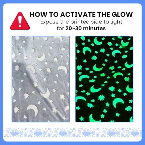 Image of Famyo Moon Stars Glow Blanket for Gifting for Kids | Birthday Gift for 0-15 yrs| AC Blanket for Children | Return Gifts, Party Favour | Perfect for Gifting for Niece /Nephew /Son /Daughter (Grey)