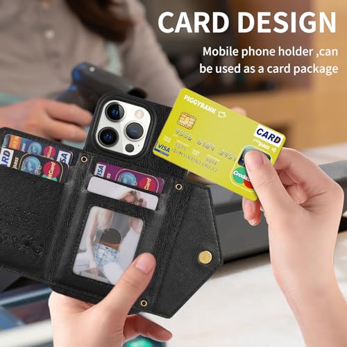 Étui à bandoulière iPhone 15 Pro, portefeuille magnétique en cuir avec béquille intégrée