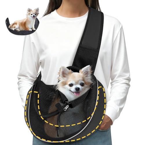 Dog Sling for Small Dogs & Cats Up to 10 lbs with Detachable Hard Bottom Breathable Mesh, Adjustable...