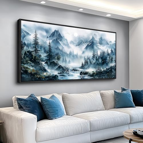 ERQINHUA Wall Decor For Bedroom Office Canvas Wall Art For Living Room Decorations Misty Forest Wall Paintings Tree Landscape Artwork Picture Modern Home Decor Ready To Hang Black Framed 20x40 In