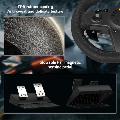 Image of HQFYH PC Racing Wheel, Universal Usb Steering Wheel Car Driving Sim 270 Degree Racing Wheel with Pedals for PS3, PS4, Xbox One, Xbox Series X|S, Switch