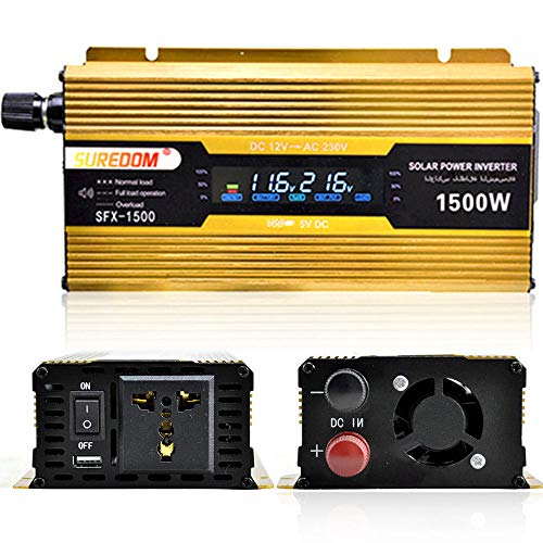 ZHHID 1500W Car Power Inverter DC 12V to AC 110V Digital Display Converter 3000W Surge Peak Power with Cigarette Lighter Plug Cord and Battery Clamps,12Vto230V