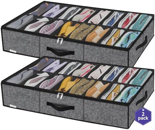 Sturdy Under Bed Shoe Storage Organizer with Handles