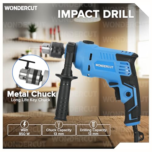Image of WONDERCUT 810W, Professional, 2900 RPM, 2 Mode Selector, Variable Speed with 5 Pcs Drill Bits WC-EDH13MM-B Impact Pistol Grip Drill (13 mm Chuck Size)