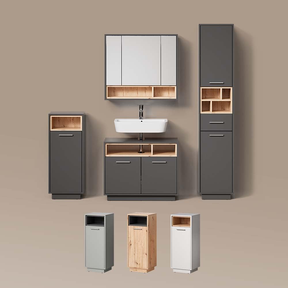 Livinity Badmöbel-Set Temo, Anthrazit, 3 Teile, mit Hochschrank