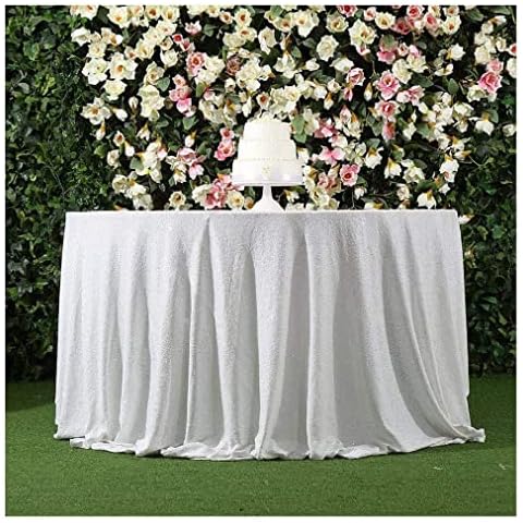 TCBESTO Sequin Tablecloth 132 inch Round Sparkly Table Cover Glitter Table Overlay for Party Dinner Festival Wedding Exhibition Dessert Table (White) Cover