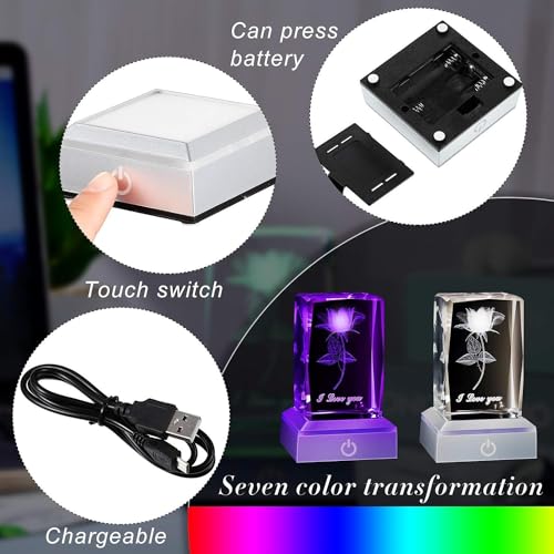Image of 3D Rose Crystal Multicolor Nightlight,I Love You Decolamp,Perfect Thanksgiving and Christmas Gifts for Mom Mother My Girlfriend Wife Her,Unique Valentines Anniversary Birthday Presents Ideas