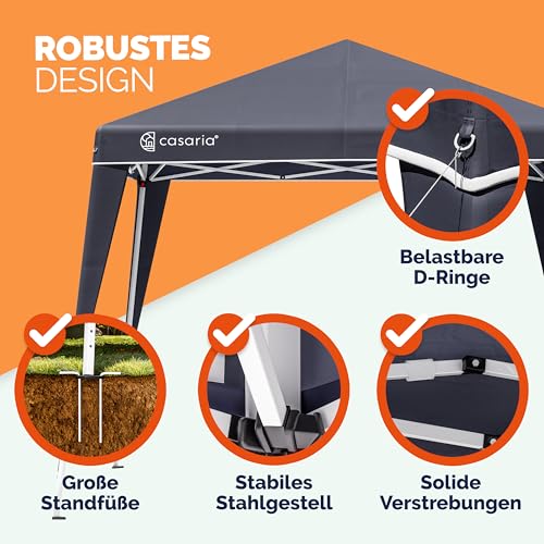 CASARIA® Pavillon Capri 3x3m Pop-Up UV-Schutz 50+ Wasserdicht Winterfest mit Tasche Faltbar Stabil Camping Garten Faltpavillon Partyzelt Anthrazit