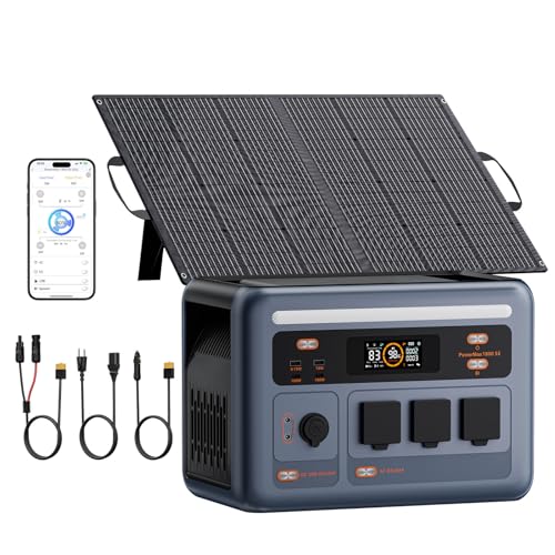 Image of 1800W Solar Generator with 100W Solar Panel PowerMax 1800SE, 1024Wh LiFePO4 Battery Generator with 3 AC Outlets (3600W Surge), 800W AC Charging, WI-FI /Bluetooth APP Control (PM1800SE+100W)