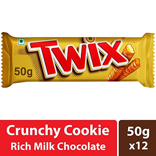 Image of Twix Caramel Cookie Chocolate Bar, Loaded with Soft Nougat, Chewy Caramel, & Crunchy Cookie, Premium Chocolate Pack for Sharing, 50g, Pack of 12