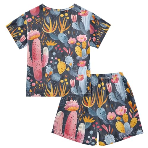 ALAZA Lovely Cactus Blossom Flower Pajamas Short Sleeve 2 Piece Sleepwear Top and Bottom Pajama Set Unisex2