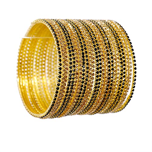 Zircon Gemstone Studded Glossy Finished Bangle Set, Pack Of 24