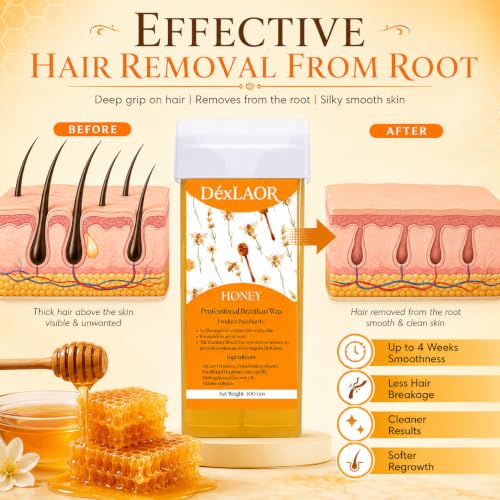 Image of Women Liposoluble Soft Wax Refill Roll-on Cartridge for Full Body Waxing Hair Removal (Honey)