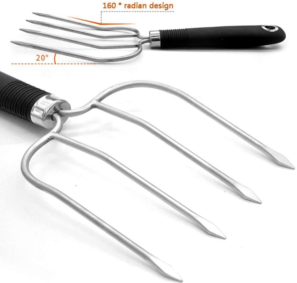 Lot de 2 fourchettes à viande en acier inoxydable - Fourchettes à dinde à quatre aiguilles pour barbecue en plein air, rôtissage au four et manipulation de volaille - Lot de 2