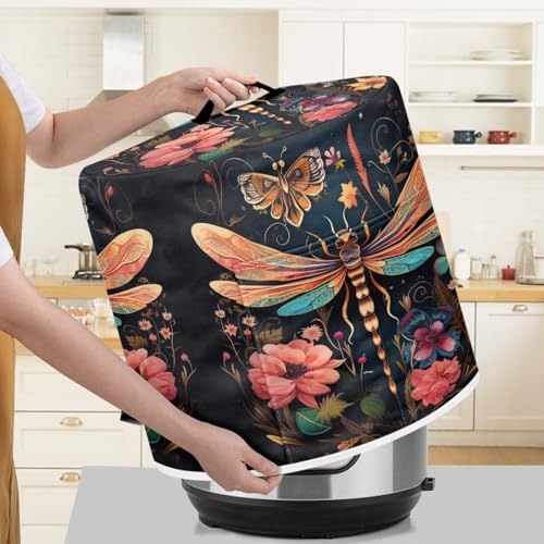 Image of Dragonfly Butterfly Flower Rice Cooker Dust Cover Delicate Protective Cover for Small Appliances in Home Stain-resistant Washable Kitchen Utensil Cover Suitable for Women Gifts Available