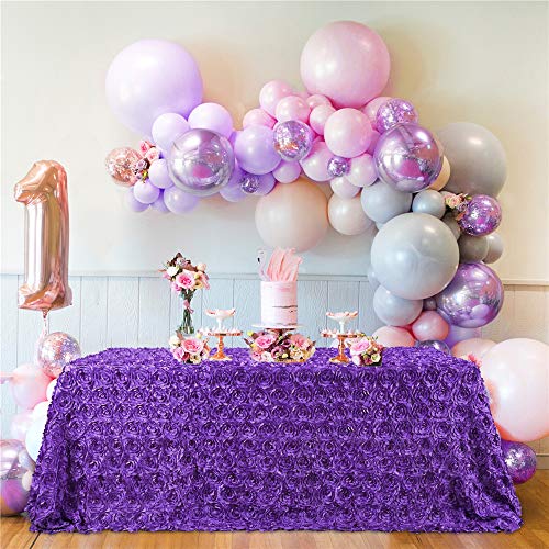 Queendream Purple Tablecloth Rosette Tablecloth 50 X 80 Inch Baby Shower Tablecloth 3D Floral Stain Rosette Table Cover For Wedding Party Decorations #TOP4