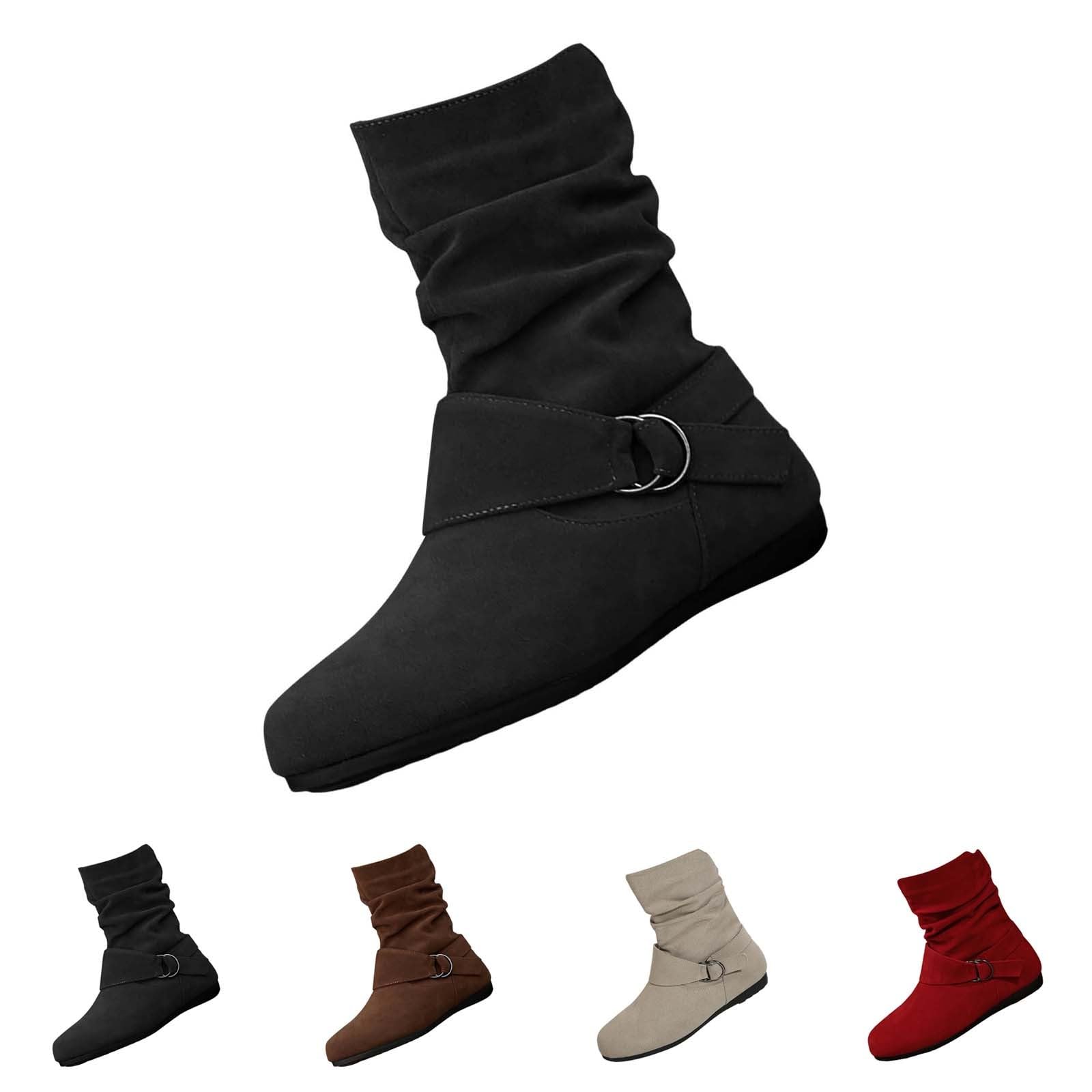 Generisch Bottines d'automne pour femme - Bottines plates et mi-hautes - Élégantes - Bout rond - Avec fermeture éclair - Antidérapantes - Pour femme