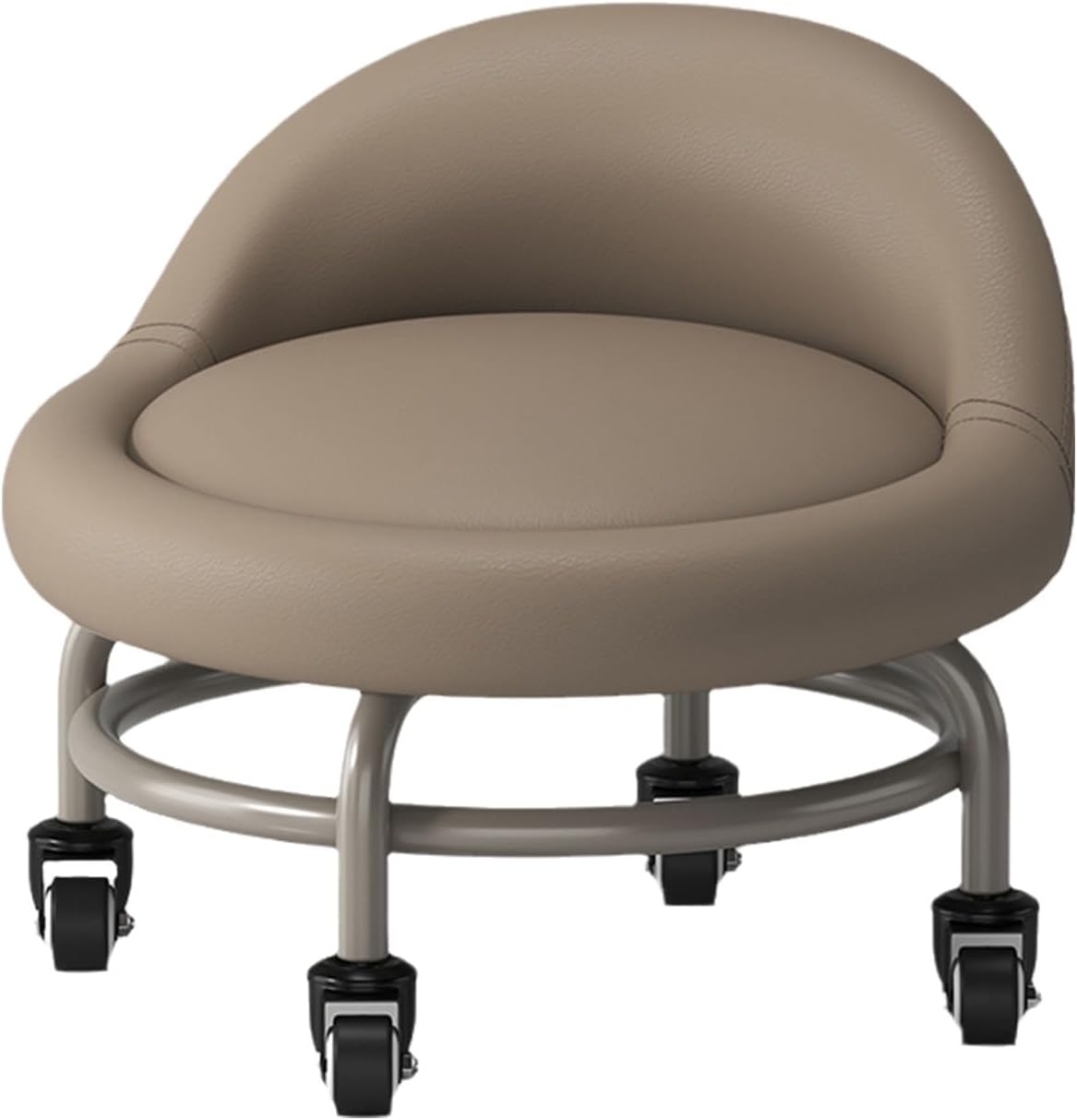 Low Rolling Stool with Wheels,PU Leather Low Roller Seat Wheel Stool Chair,Movable Mini Stool for Home Office Garage Shop Fitness Sport (Light Brown)
