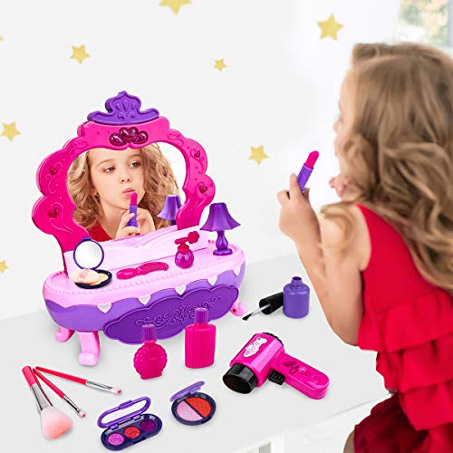 Beauty Vanity Play Set - Kids Play Vanity Toy With Pretend Makeup Accessories Beauty Salon Play Set Christmas Birthday Gifts For Little Girl #TOP1