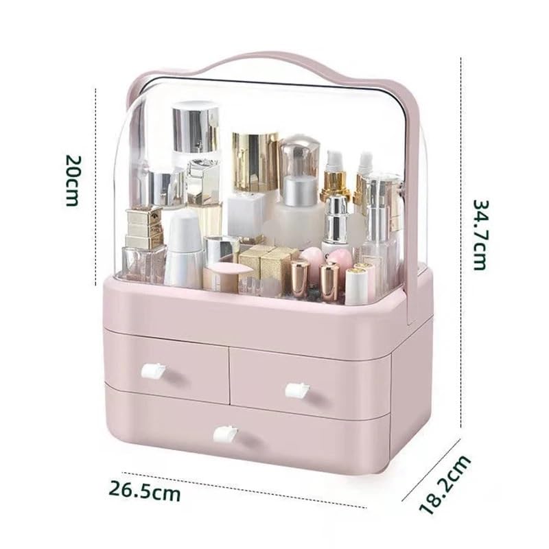 Organizador De Maquillaje 1 Caja de recepción cosméticos, Organizador Maquillaje Escritorio a Prueba Polvo con cajón for el hogar, Almacenamiento Estante(Pink)