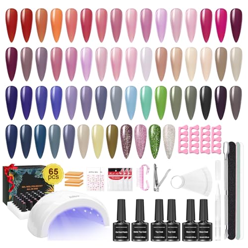 JIASHENG Gel Nail Polish Kit with UV Light, 60 Colors Nail Polish...