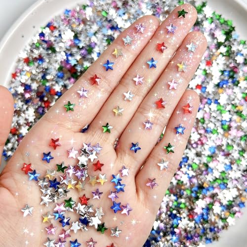 200Pcs Colorful Star Rhinestones Nail Art Charms Shiny Five Pointed Star Flat Back Nail Gems 3D Mini Star Diamonds Crystal Pentagram Nail Diamonds Kawaii Decorations Manicure Accessories Crafts