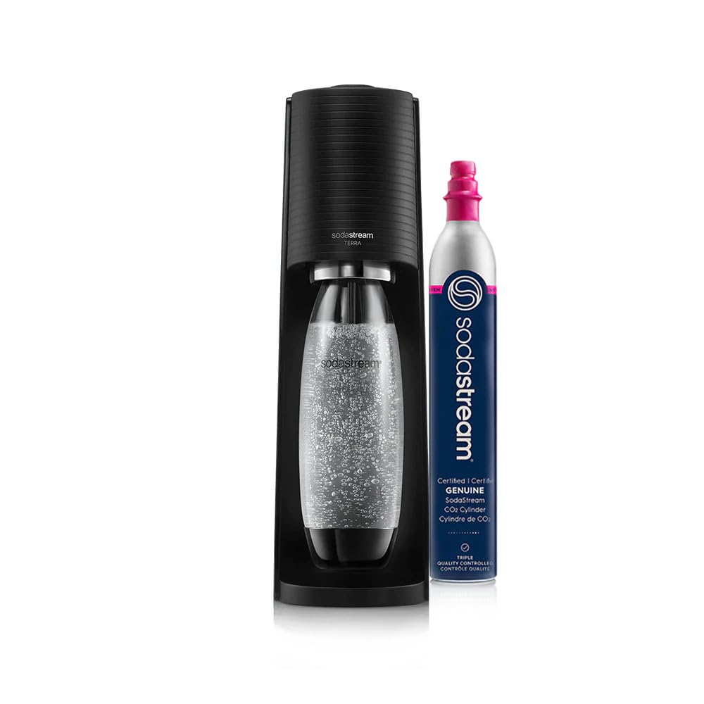 SodaStream Terra Sparkling Water Maker (Black) with CO2 Cylinder and 1L Dishwasher Safe Bottle