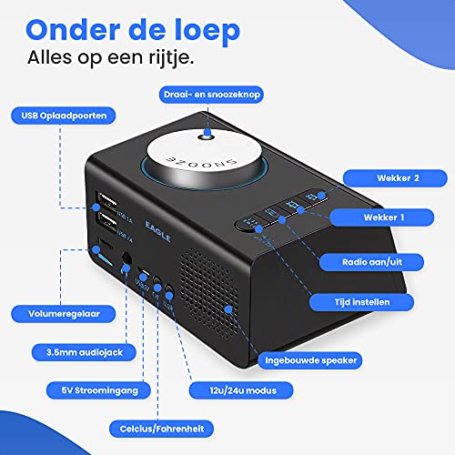 EAGLE wekkerradio - digitale wekker - met dimbaar display, temperatuur en dual USB - Image 7