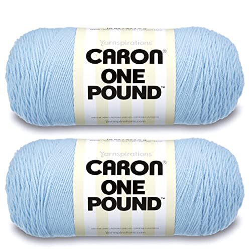 Caron One Pound Sky Blue Yarn - 2 Pack of 454g/16oz - Acrylic - 4 Medium (Worsted) - 812 Yards - Knitting/Crochet
