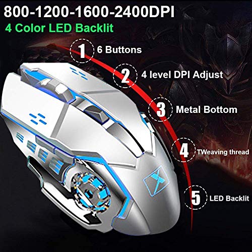 Image of LexonElec Wireless Keyboard & Mouse,Blue LED Backlit Rechargeable Keyboard Mouse with 3800mAh Battery Metal Panel,Removable H& Rest Mechanical Feel Keyboard & 7 Color Gaming Mute Mouse for PC Gamers