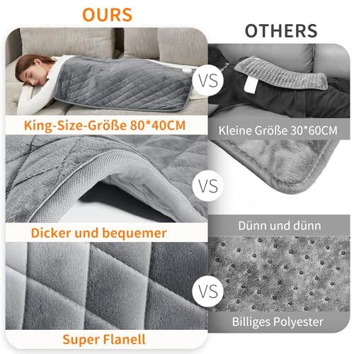 Heizkissen mit Abschaltautomatik, 80 x 40cm Wärmekissen mit 6 Temperaturstufen, Extra großes elektrisches Heizkissen für Rücken, Nacken, Schulter, Bauch und Knie, Maschinenwaschbar