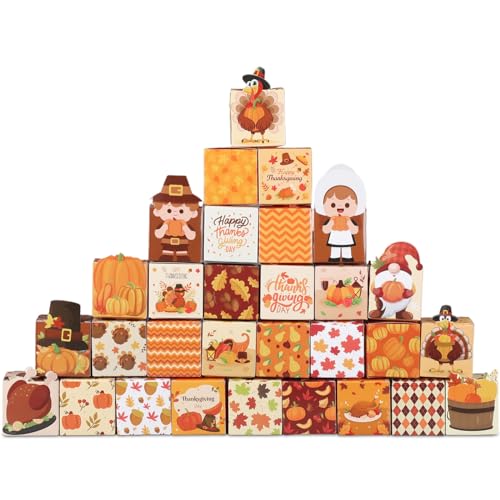 Image of Honoson 30 Pcs 3D Thanksgiving Gift Boxes DIY Assorted Thanksgiving Candy Treat Boxes Turkey Goody Favors Box for Cookie Cupcake Thanksgiving Party Table Centerpieces Decor, 2.44 x 2.44 x 2.44