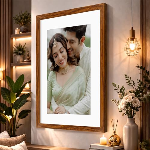 Image of Art Street Synthetic Document Large Size Wall Photo Frame, Set of 1 Big Frames For Wall Artwork, Certificates, Picture & Photographs Home Decor (18x24 Inch, Matted To: 12x18 Inch, Brown)