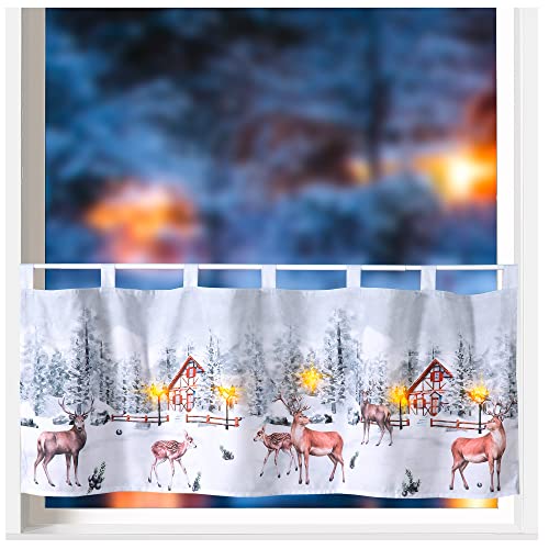 heimtexland ® Tipo 651 - Visillo decorativo (45 x 120, decoración de ventanas, decoración de Navidad, diseño de ciervos