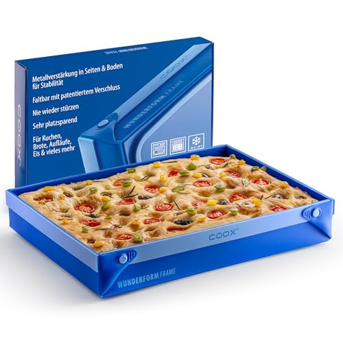 coox WUNDERFORM Frame LQ - die faltbare Kastenform mit Metallverstärkung - Backen & Servieren in Einem I Antihaft-Silikon I Spülmaschinenfest I Kein Stürzen I BPA-frei Blau