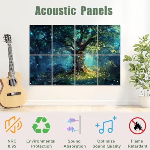 8 Pack Paneles Acústicos Artísticos Absorbentes de Sonido Árbol Bosque Místico Tonos Azules Majestuosos Surrealismo Naturaleza Calma Paneles Decorativos para Pared Autoadhesivos para Estudios de Grabación Oficina 48"x32" miniatura 3
